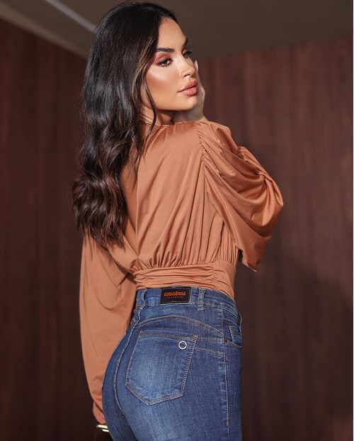 Calça Jeans Skinny Capri Feminina Cintura Média Barra Dobrada 23797 Escura