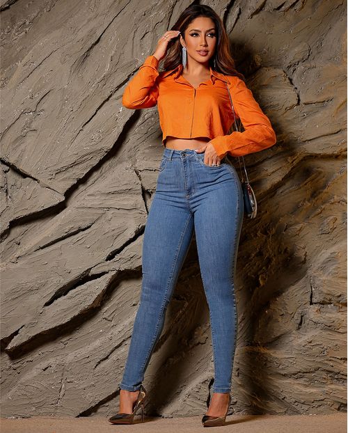 Calça Jeans Skinny Feminina Cintura Alta Premium 23471 Médio/claro