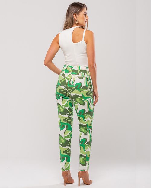 Calça Feminina Mom com Elastano 22423 Estampado Verde
