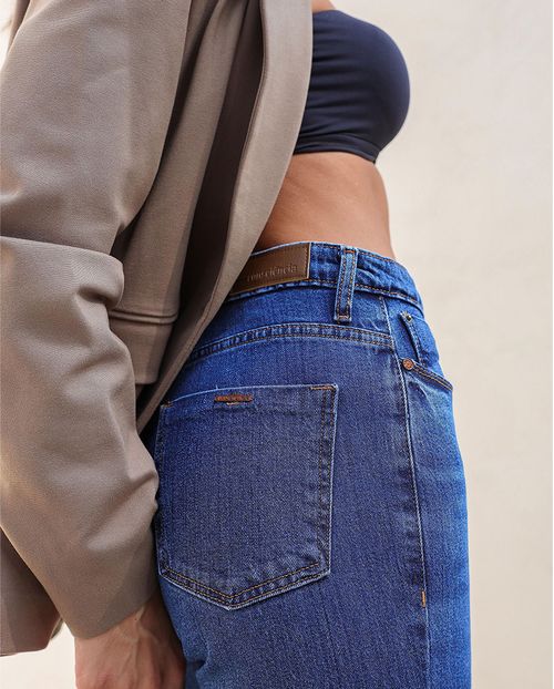 Calça Jeans Mom Feminina Cintura Alta Detalhe Costura 23806 Escura