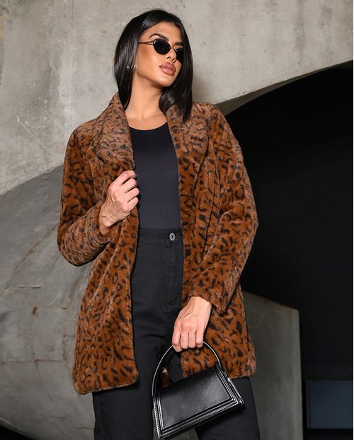 Sobretudo Teddy Feminino Animal Print 22800 Onça