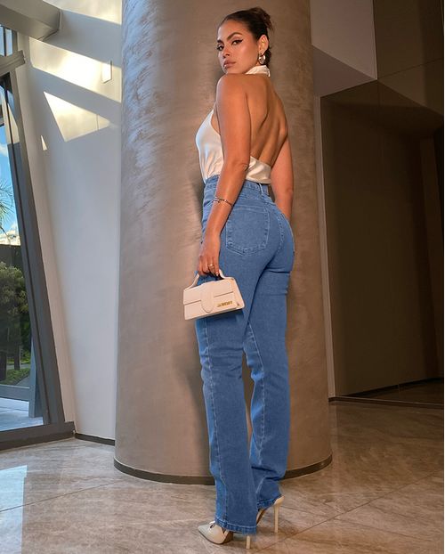 Calça Jeans Reta Feminina Cintura Alta com Elastano 24000 Média