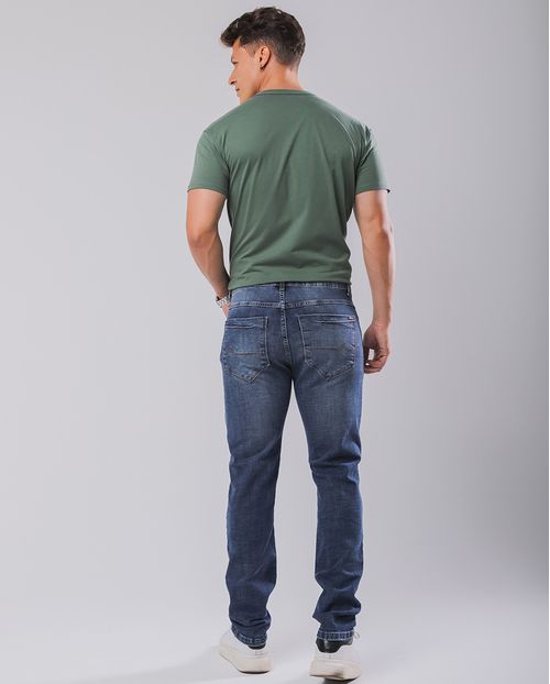Calça Jeans Slim Fit Masculina Básica com Elastano 23791 Médio/escuro