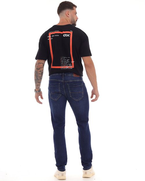 Calça Jeans Slim Fit Masculina Detalhe Nervura 23148 Escura