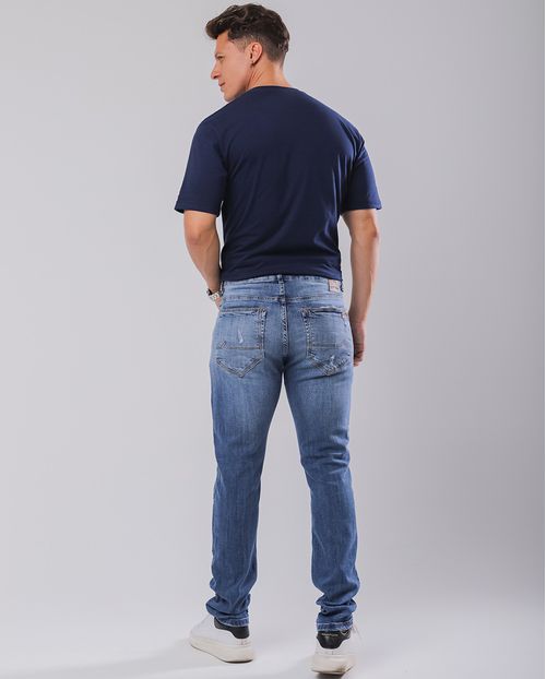 Calça Jeans Slim Fit Masculina Detalhes Puídos 23107 Média