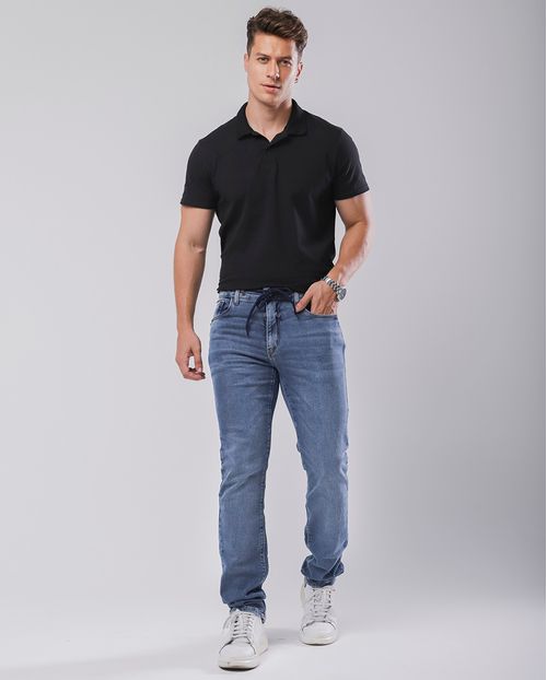 Calça Jeans Slim Fit Masculina com Cordão No Cós 22992 Média