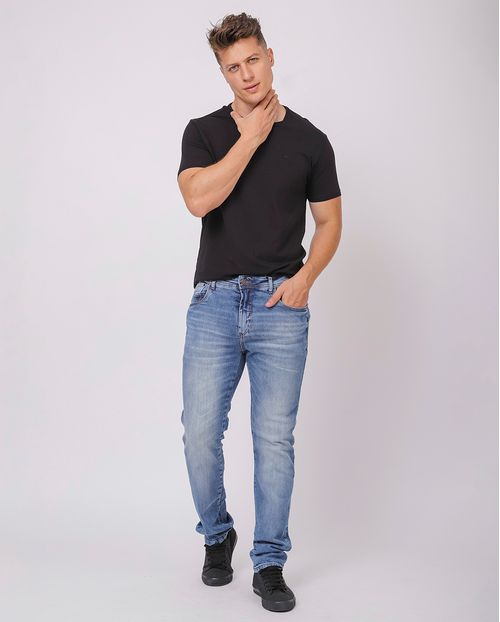 Calça Jeans Slim Fit Masculina Detalhe Costura 23858 Média