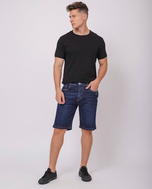 Bermuda Jeans Masculina Slim Fit Detalhes Puídos 23921 Escura