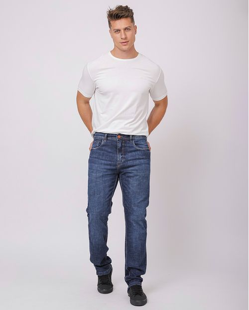 Calça Jeans Slim Fit Masculina Detalhe Bolso 23726 Escura com Used