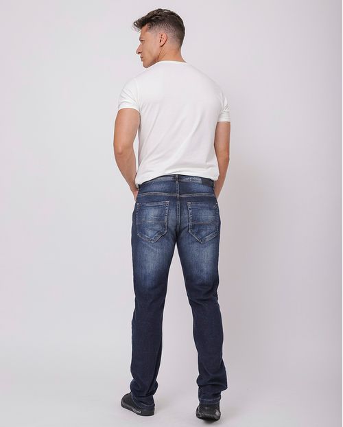 Calça Jeans Slim Fit Masculina Detalhe Costura 23860 Escura com Used