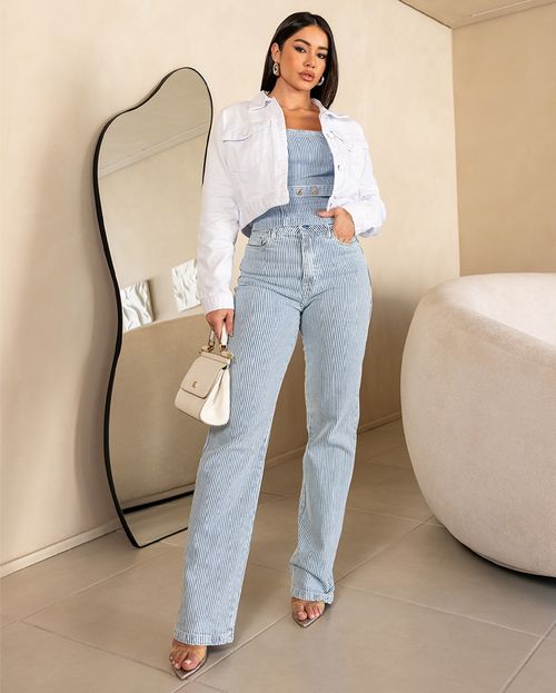 Calça Jeans Reta Feminina Cintura Alta Listrada 23924 Clara