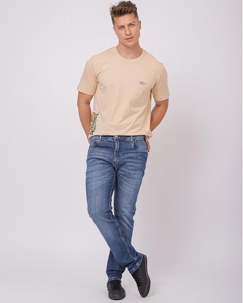 Calça Jeans Slim Fit Masculina com Elastano Detalhe Costura 23856 Escura