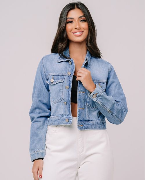 Jaqueta Jeans Cropped Feminina Básica 22885 Clara