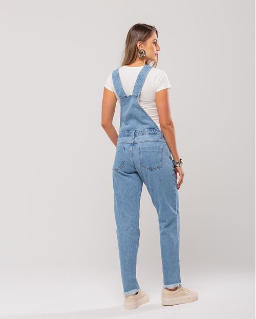 Jardineira Jeans Feminina com Barra Desfiada 23377 Média