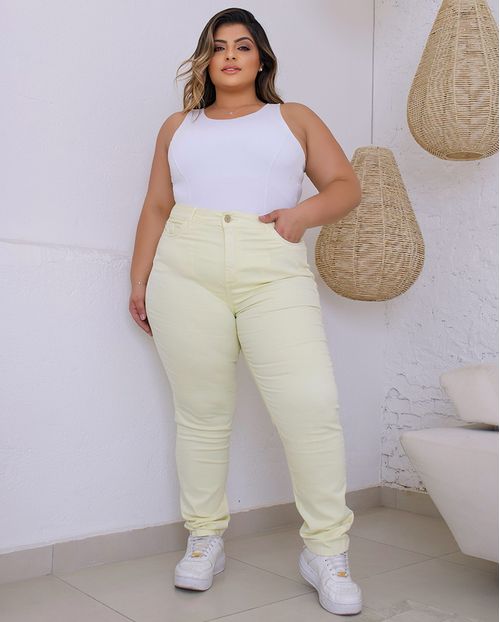 Calça Sarja Skinny Plus Feminina Cintura Alta com Elastano 20122  Amarelo