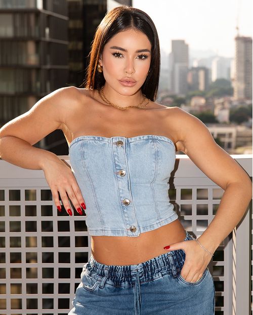 Top Jeans Corselet Feminino 23684 Marmorizado