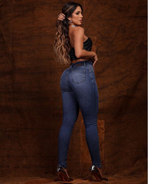 Calça Jeans Skinny Hot Feminina Cintura Alta com Cinto 23779 Médio/escuro
