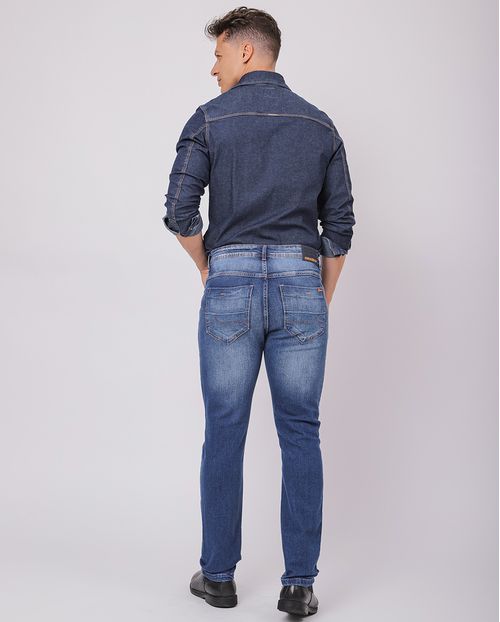 Calça Jeans Slim Fit Masculina Detalhe Bolso 23859 Médio/escuro
