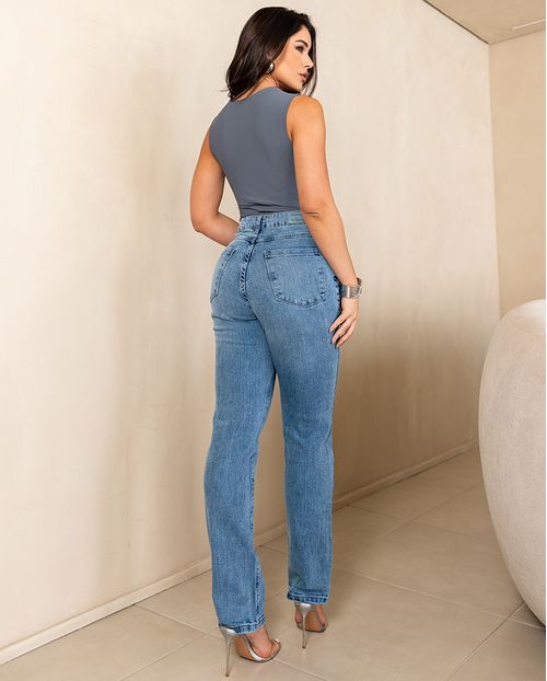 Calça Jeans Reta Feminina Cintura Alta com Elastano 23899 Média