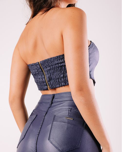 Top Material Sintético Feminino com Lastex 23605 Marinho