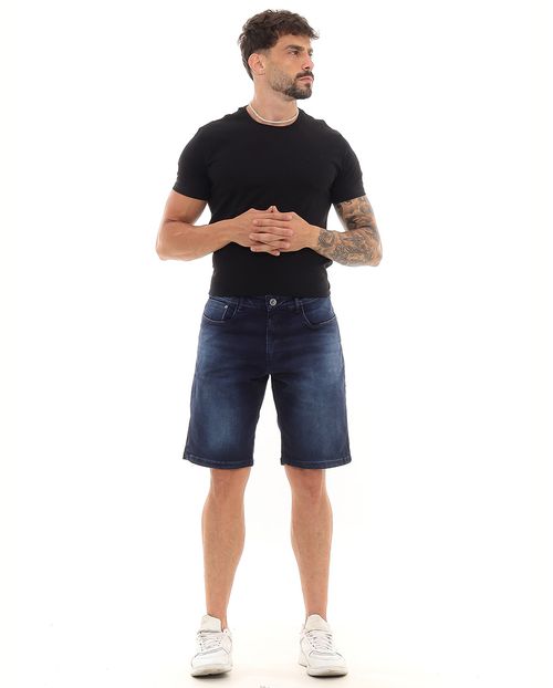Bermuda Jeans Masculina com Elastano Detalhe Bolso 23579 Escura