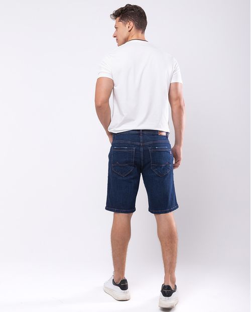 Bermuda Jeans Masculina com Elastano Básica Detalhe Costura 23919 Escura