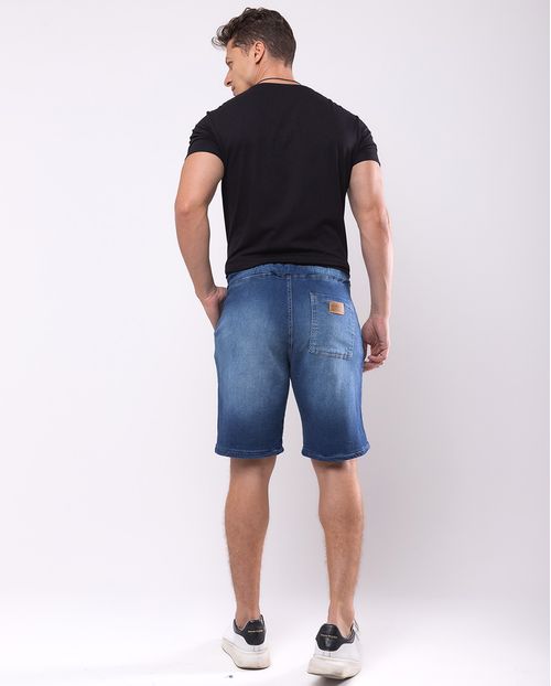 Bermuda Jeans Masculina Cós de Elastico 23854 Escura com Used
