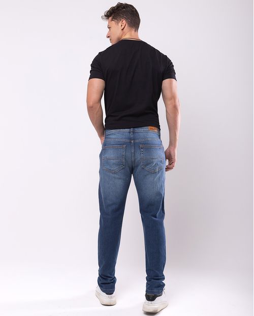 Calça Jeans Slim Fit Masculina Básica com Elastano 23828 Média Rasgada