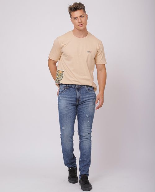 Calça Jeans Slim Fit Masculina com Elastano e Puídos 23804 Médio/escuro