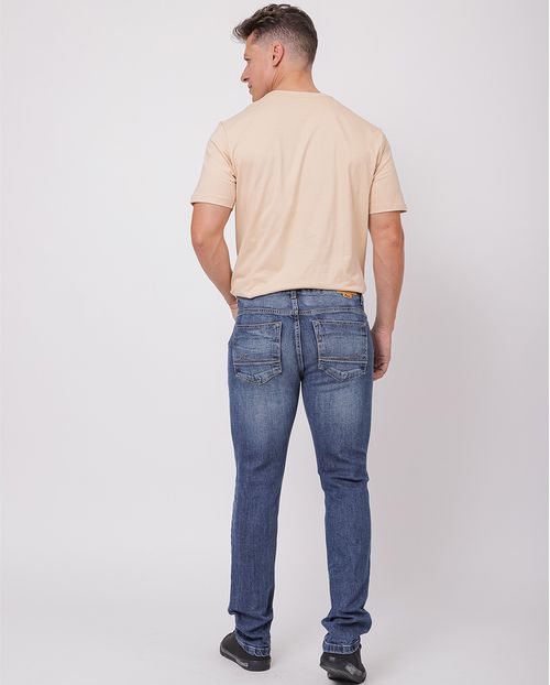 Calça Jeans Slim Fit Masculina com Elastano e Puídos 23804 Médio/escuro