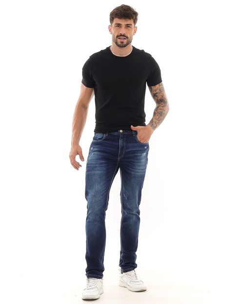 Calça Jeans Slim Fit Masculina com Elastano Detalhes de Puídos 23463 Escura