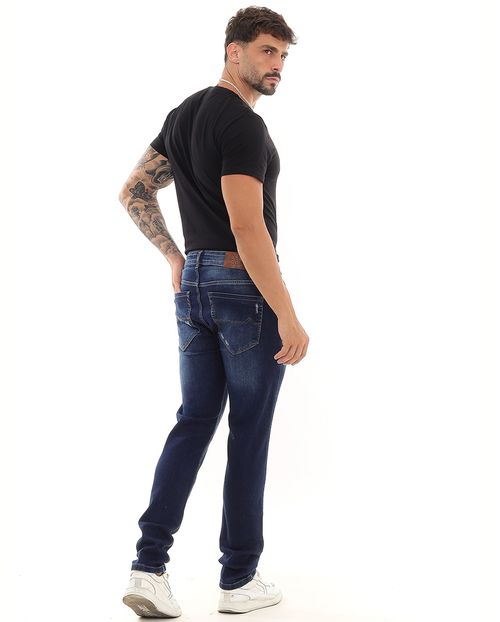 Calça Jeans Slim Fit Masculina com Elastano Detalhes de Puídos 23463 Escura