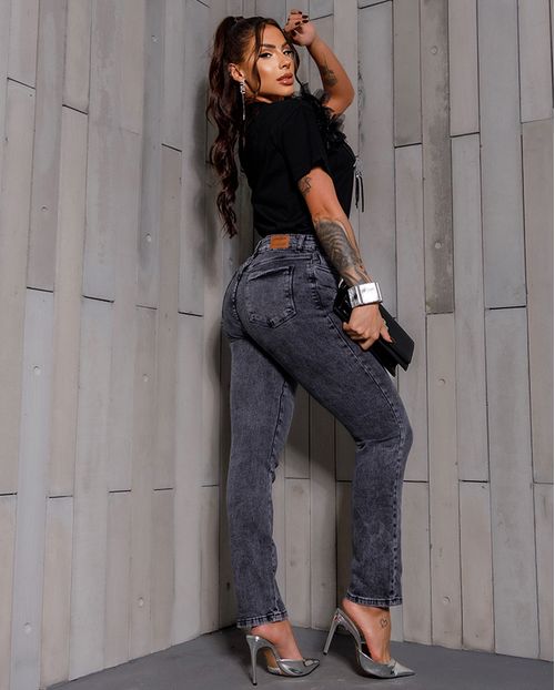 Calça Jeans Reta Feminina Cintura Alta com Elastano 24000 Vintage