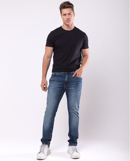 Calça Jeans Slim Fit Masculina Básica com Elastano 23852 Escura