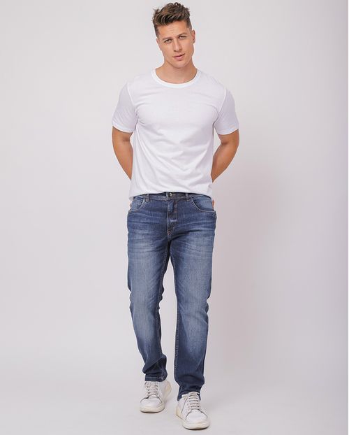 Calça Jeans Slim Fit Masculina com Elastano Detalhe Bolso 23829 Escura