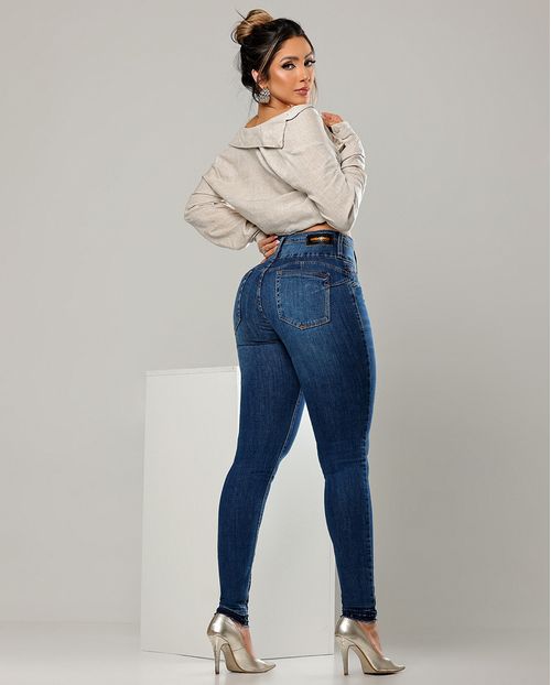 Calça Jeans Skinny Hot Feminina Cintura Alta Cós Duplo 23849 Escura