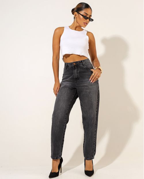 Calça Jeans Black Mom Feminina Cintura Alta Básica Algodão 24202 Vintage
