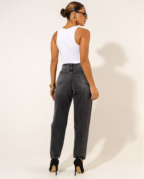 Calça Jeans Black Mom Feminina Cintura Alta Básica Algodão 24202 Vintage