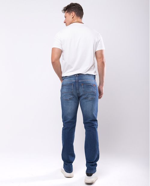 Calça Jeans Slim Fit Masculina Básica Detalhe Costura com Elastano 23912 Médio/escuro