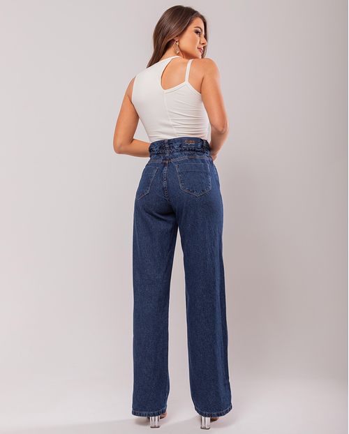 Calça Jeans Wide Leg Feminina Cintura Alta Rope 22918 Escura