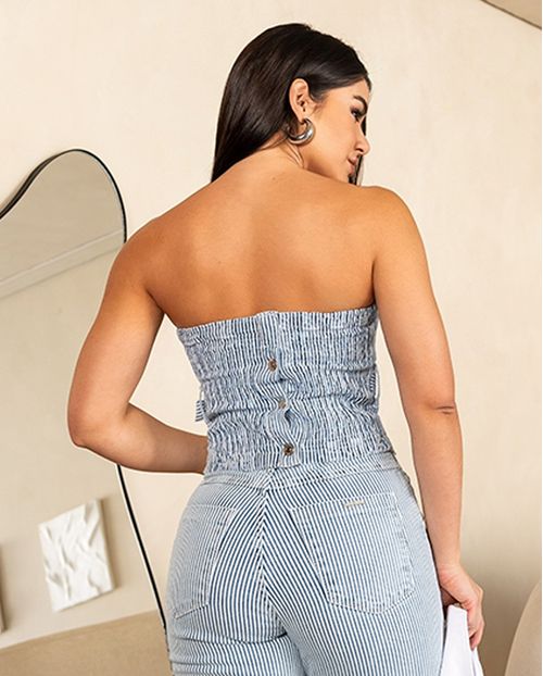 Top Sarja Feminino Listrado com Lastex 23927 Clara