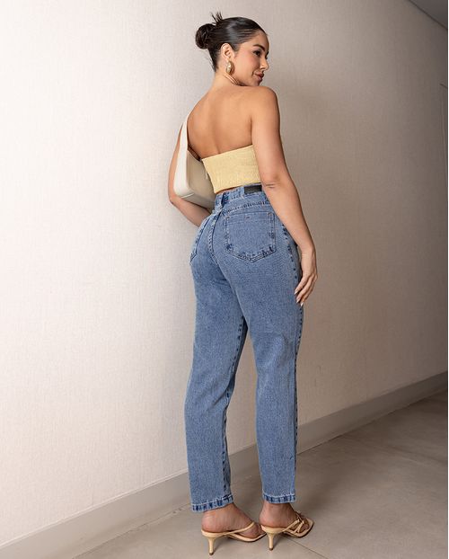 Calça Jeans Mom Feminina Cintura Alta 100% Algodão 00121 Média