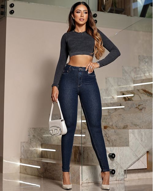 Calça Jeans Skinny Extreme Power Feminina Cintura Média Básica 00506 Amaciado