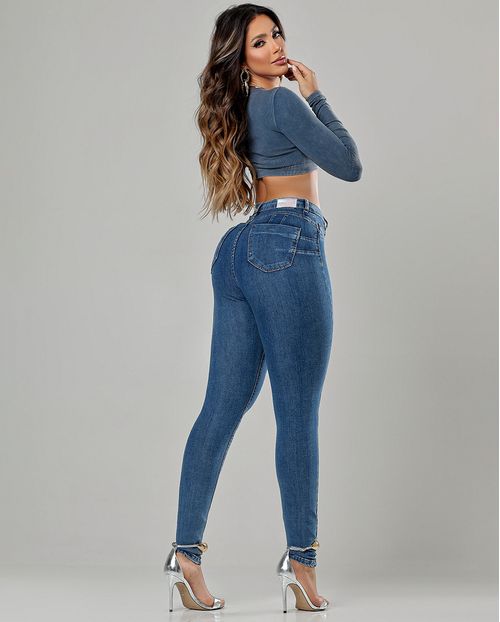 Calça Jeans Skinny Extreme Power Feminina Cintura Média Básica 00506 Médio/escuro