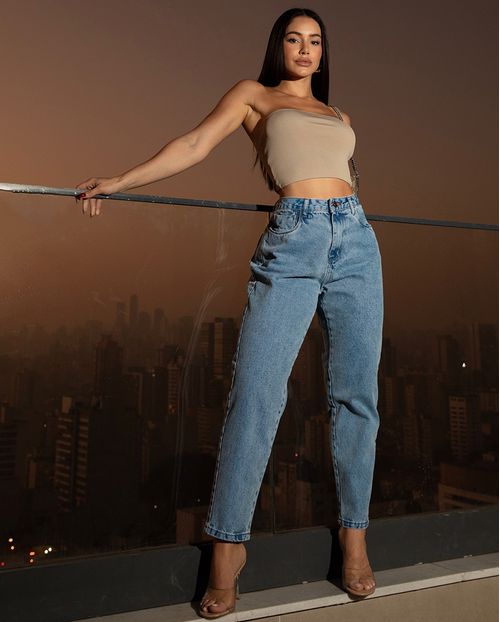 Calça Jeans Mom Feminina Cintura Alta Básica sem Elastano 24231 Média