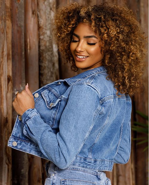 Jaqueta Jeans Cropped Feminina Básica 24362 Sky Médio