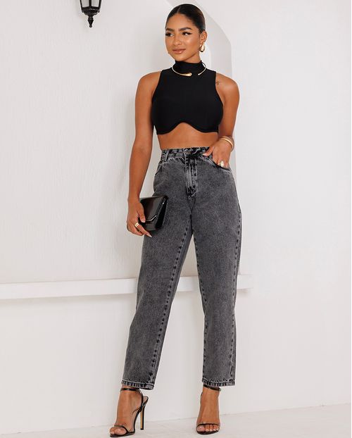 Calça Jeans Mom Feminina Cintura Alta 101vibes Algodão 00101 Vintage