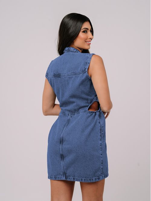 Vestido Jeans Cut Out Feminino 23045 Média