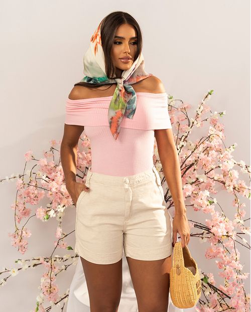 Shorts Linho Mom Feminino Cintura Média Detalhe Cós 24311 Linho