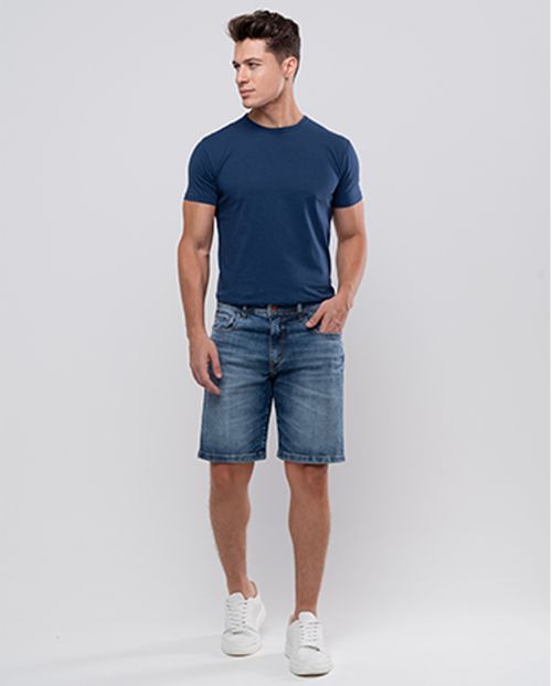 Bermuda Jeans Slim Fit Masculina com Elastano 24246 Escura